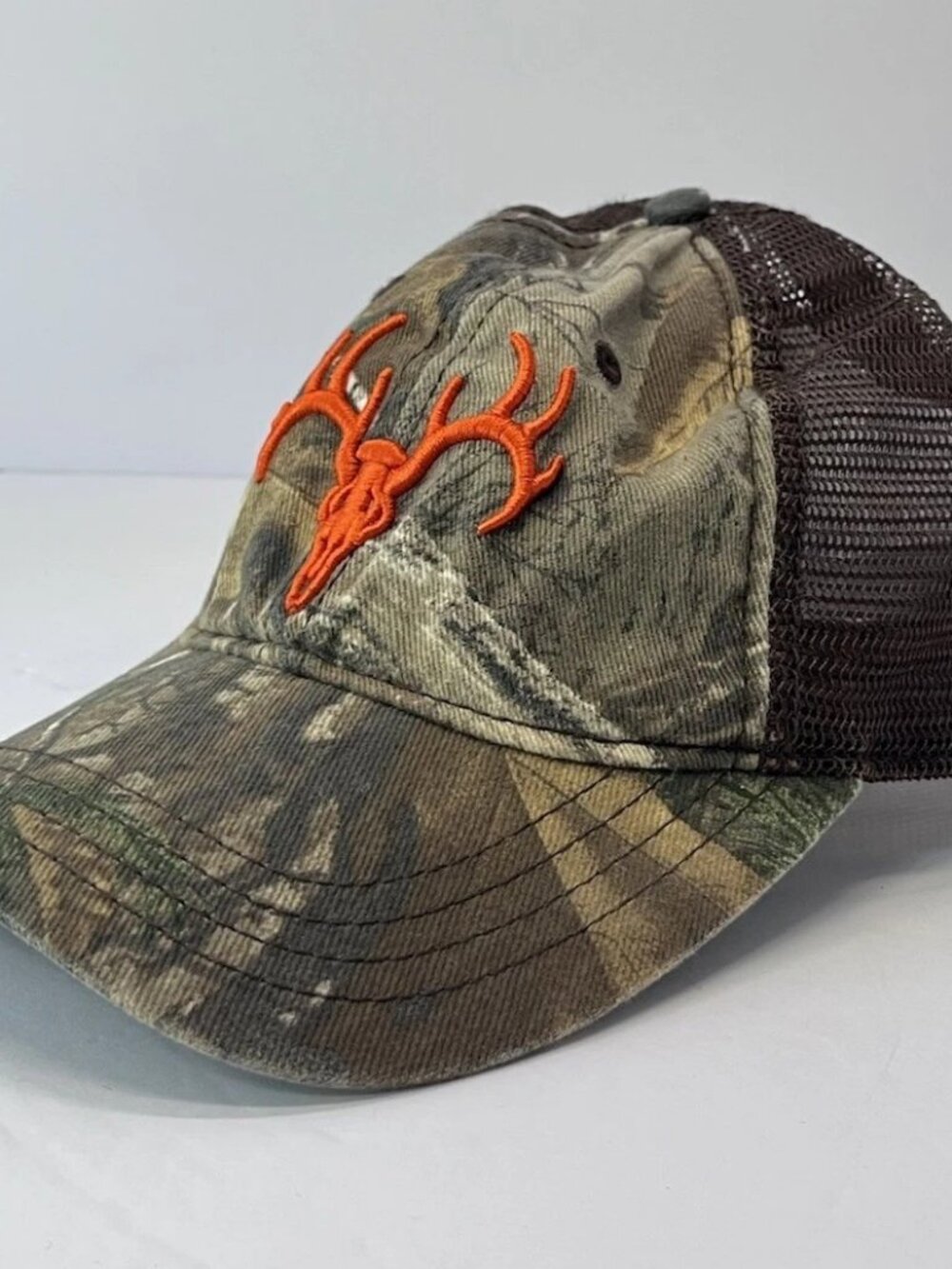 Field & Stream Trucker Hat Green One Size Camo Orange Buck Deer Mesh Snapback